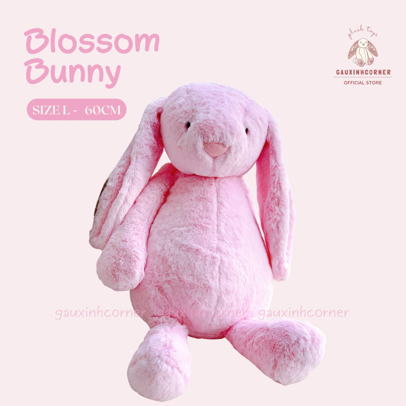 Gấu bông thỏ hồng lông mịn cao cấp size to 60cm kèm yếm hoa dễ thương thú nhồi bông đồ chơi quà tặng|Gauxinhco