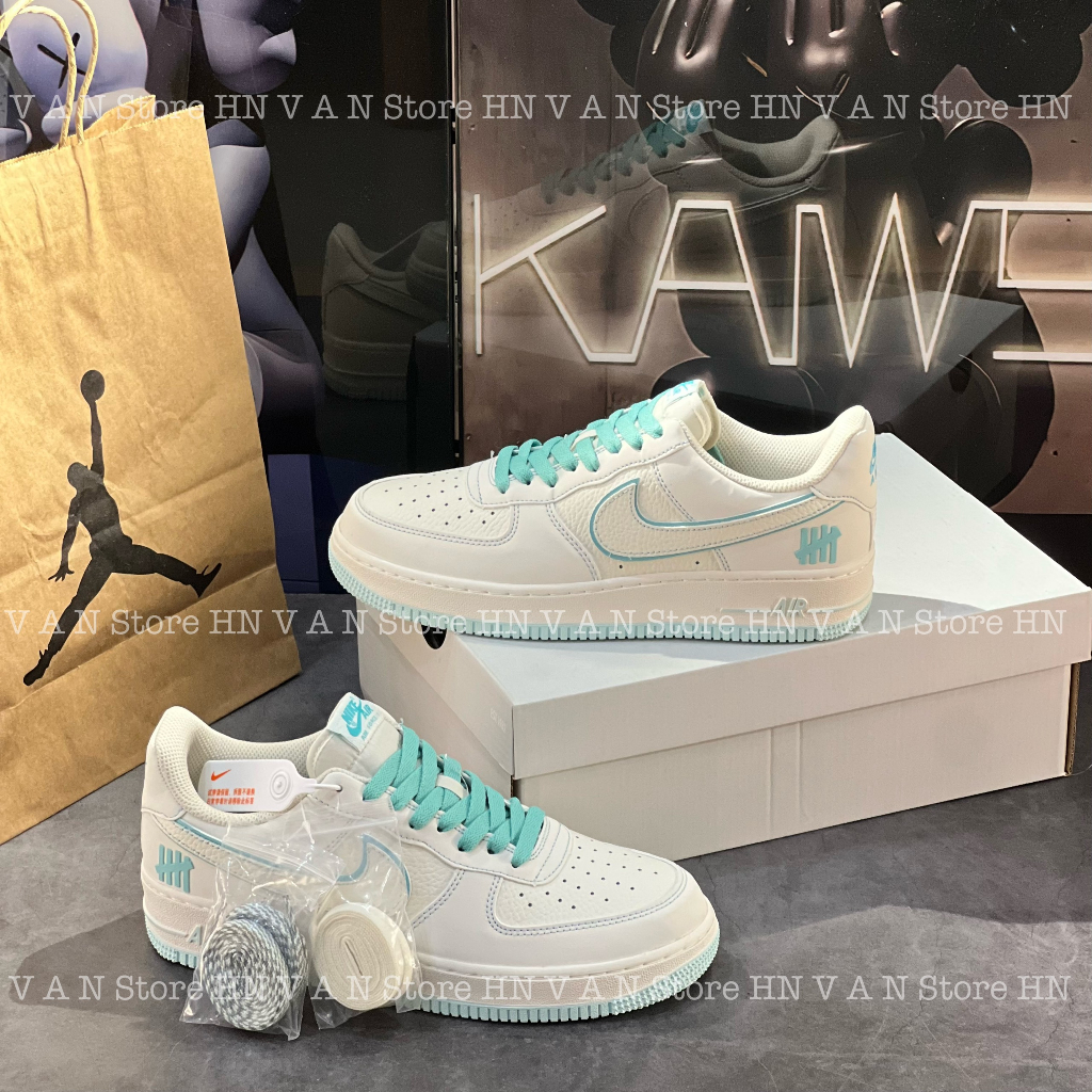 Giày Thể Thao Thời Trang Nam Nữ Undefeated x Nike Air Force 1 07 Low Beige White Ice Blue Af1 Trắng Xanh Ngọc