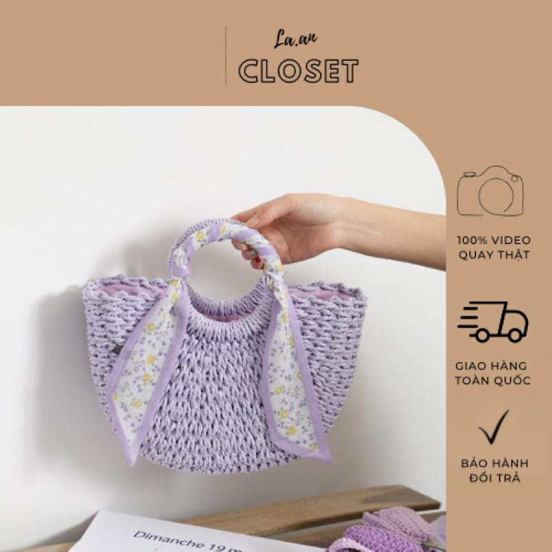 - Túi cói màu tím lạ mắt (hàng nhập trực tiếp, có sẵn, kèm video) - La.an closet