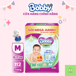 Tã bỉm quần bobby mega jumbo gói m112+4/l96+4/xl84+4/xxl76+4