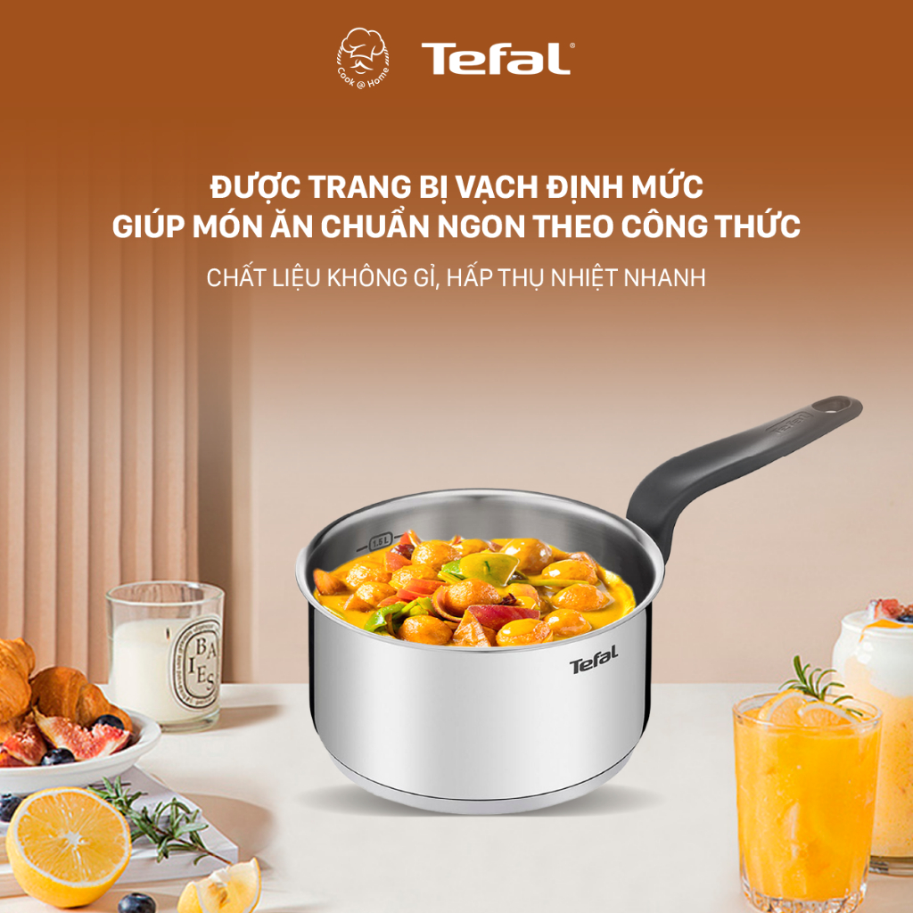 Nồi cán dài, quánh inox Tefal Primary dùng cho bếp từ kích thước 16cm, 18cm - Bảo hành 2 năm