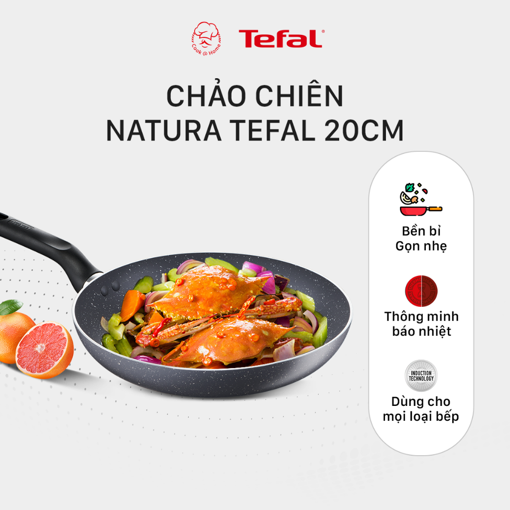 Chảo chống dính vân đá Tefal Natura dùng cho bếp gas, hồng ngoại 20cm - Bảo hành 2 năm