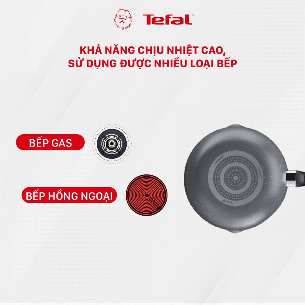Chảo chống dính vân đá sâu lòng Tefal Natura dùng cho bếp gas và hồng ngoại 24cm/26cm/28cm - Bảo hành 2 năm