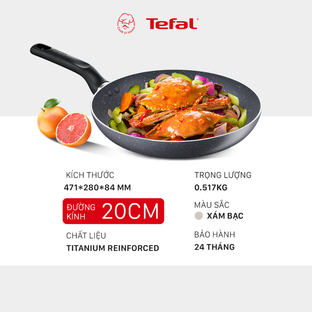 Chảo chống dính vân đá Tefal Natura dùng cho bếp gas, hồng ngoại 20cm - Bảo hành 2 năm