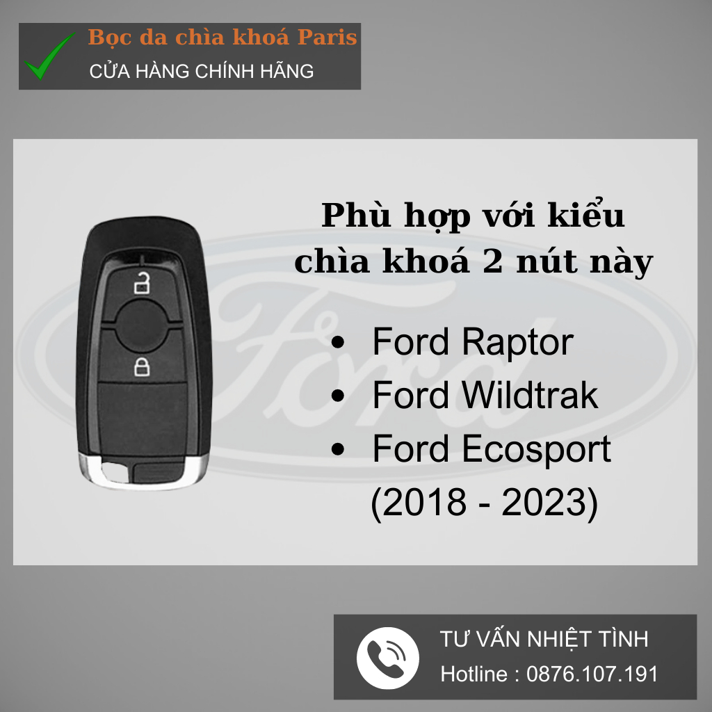 Bọc chìa khoá Ford Raptor Wildtrak Ecosport XLT  sang trọng,bao da ốp chìa khoá ô tô Ford trẻ trung