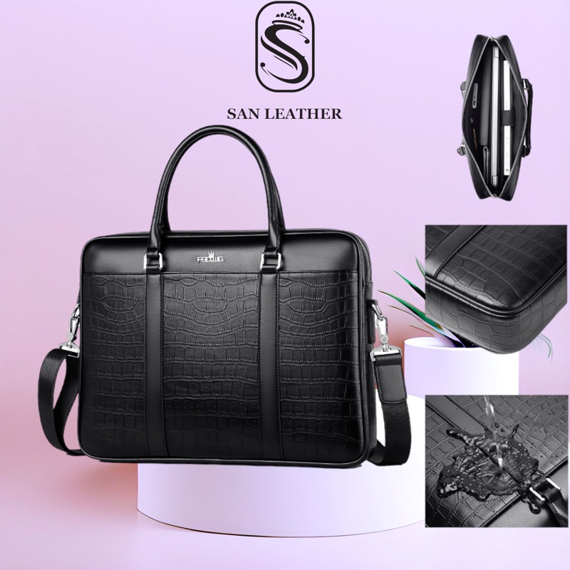Cặp Da FSD 0400 Cao Cấp.Túi Da Công Sở Vân Cá Sấu