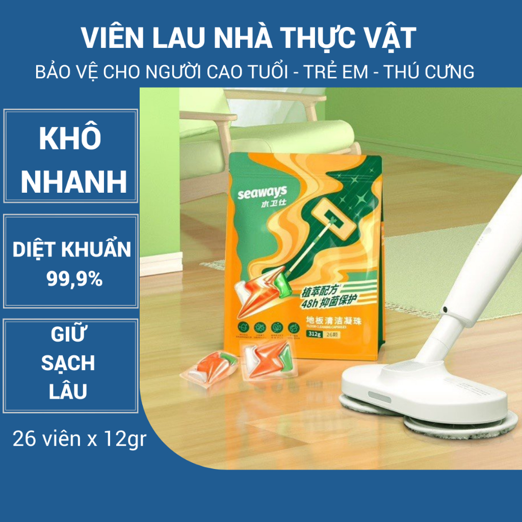 Viên Lau Nhà Siêu Đậm Đặc-Sạch Nhanh-Khô Nhanh-Giữ Sạch Lâu Seaways. Túi 26 viên