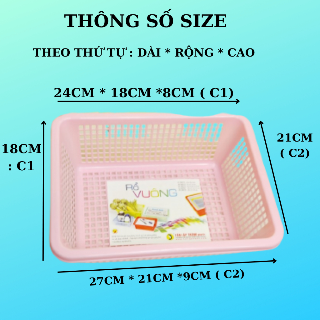 Rổ nhựa vuông/ rổ chữ nhật nhiều size Tân Lập Thành đựng đồ đa năng/ sắp xếp nhà cửa/ trưng bày ( SIZE C1 + C2)