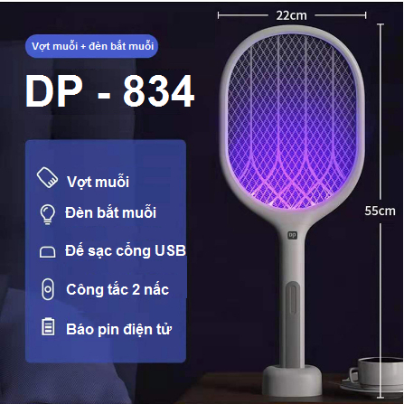 Vợt Muỗi Thông Minh Kiêm Đèn Bắt Muỗi Tự động dùng pin lithium siêu tích điện