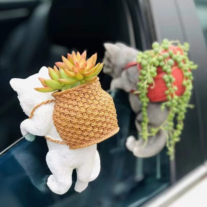 Mô hình Mèo đeo giỏ | Mèo đu vách | Treo thành hồ cá, bể cá | Trang trí bàn làm việc