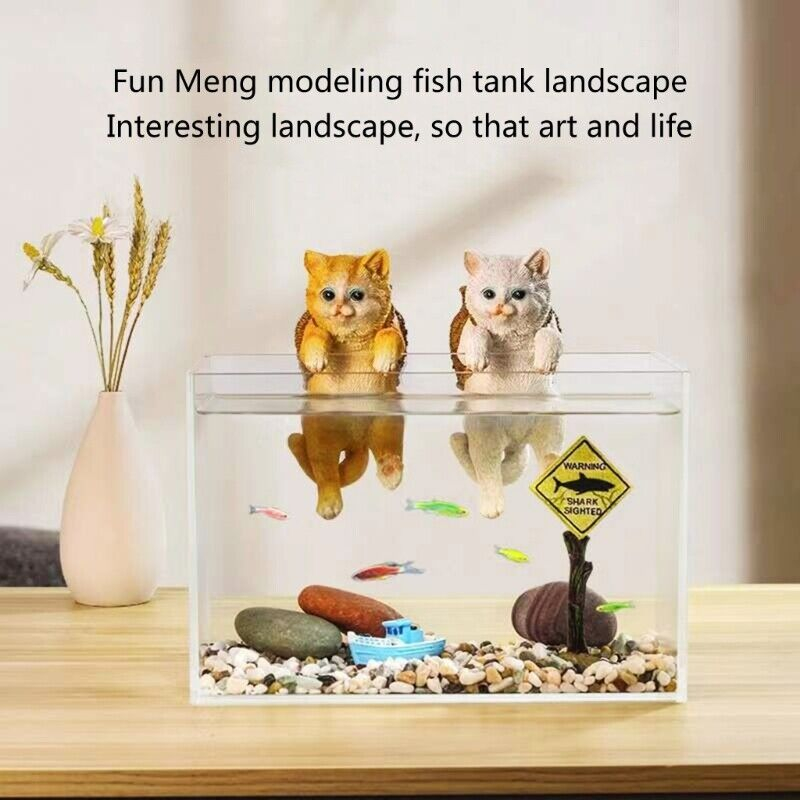 Mô hình Mèo đeo giỏ | Mèo đu vách | Treo thành hồ cá, bể cá | Trang trí bàn làm việc