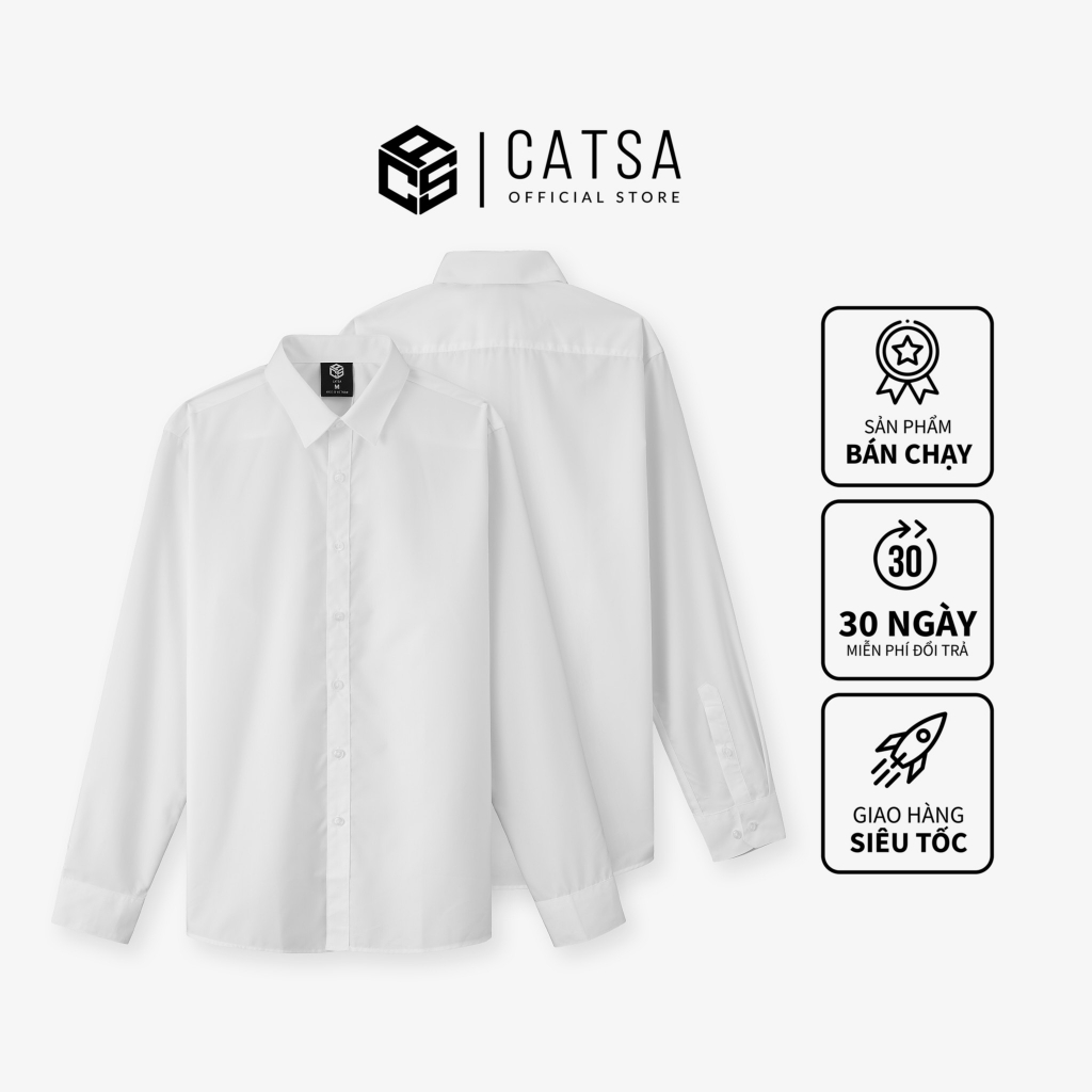 Áo sơ mi trắng nam tay dài CATSA chất modal mềm mại thoáng khí ASC383