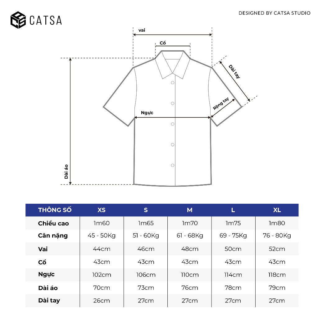 Áo sơ mi nam tay ngắn CATSA, chất liệu vải Oxford form Slimfit , bền màu, thoáng mát ASN191-203