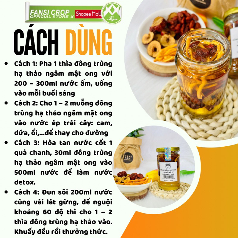 Đông Trùng Hạ Thảo, Táo đỏ, Kỷ tử ngâm mật ong Fansi, 100ML