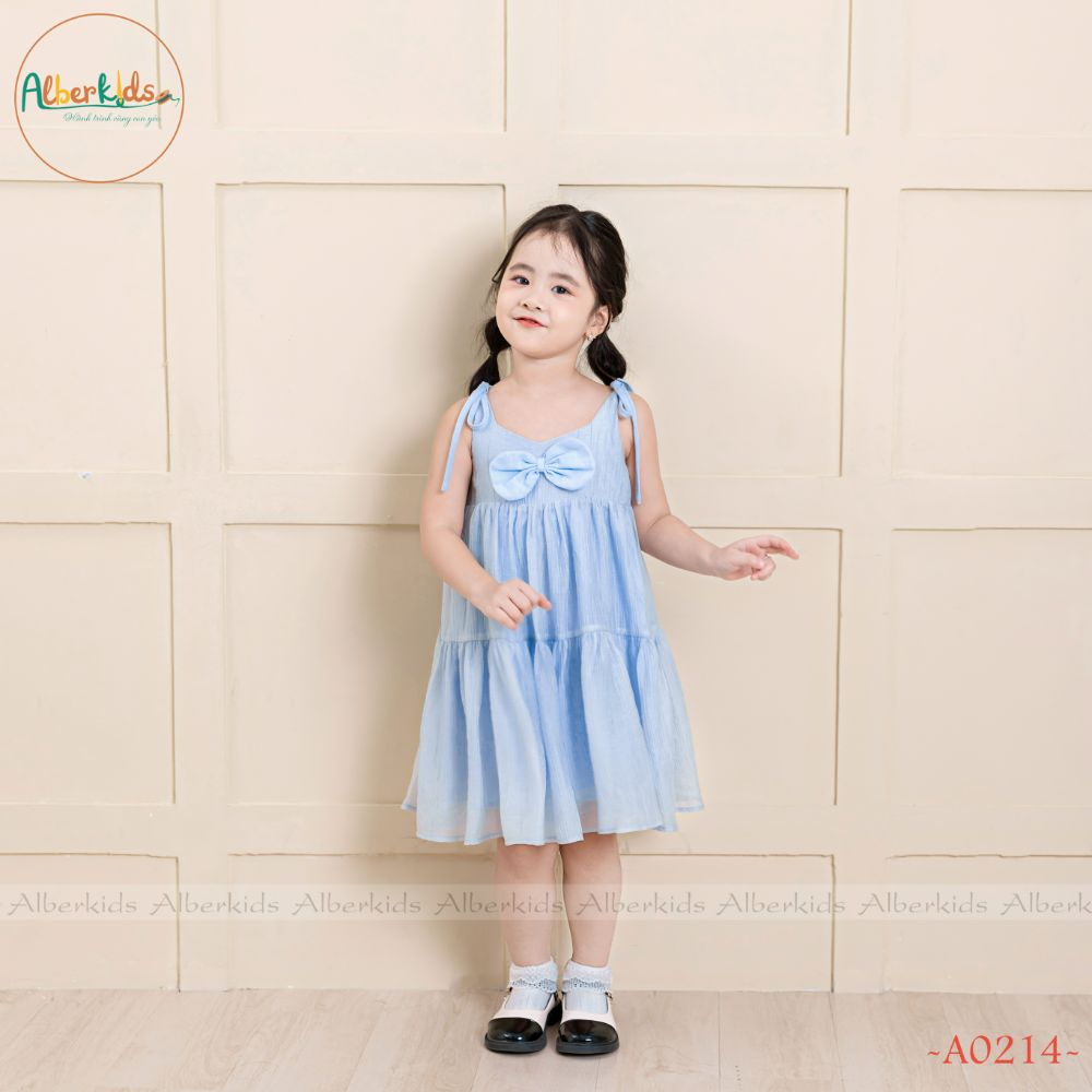 Váy bé gái ALBERKIDS 2 dây xanh công chúa xinh đẹp cho trẻ em 2,3,4,5,6,7,8,9,10,11,12 tuổi [A0214]
