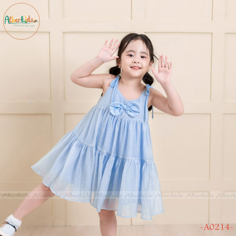 Váy bé gái ALBERKIDS 2 dây xanh công chúa xinh đẹp cho trẻ em 2,3,4,5,6,7,8,9,10,11,12 tuổi [A0214]