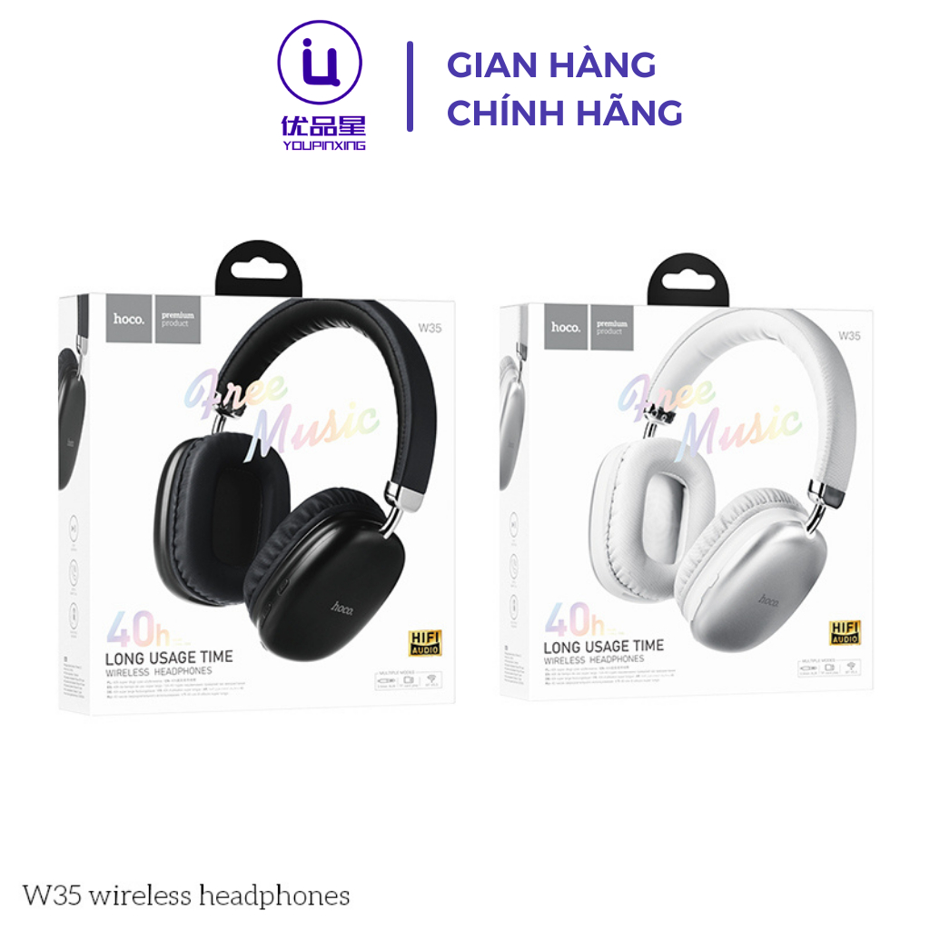 Tai nghe chụp bluetooth HOCO BLT W35 chống ồn, chống thấm nước, 40 giờ nghe nhạc, bảo hành chính hãng