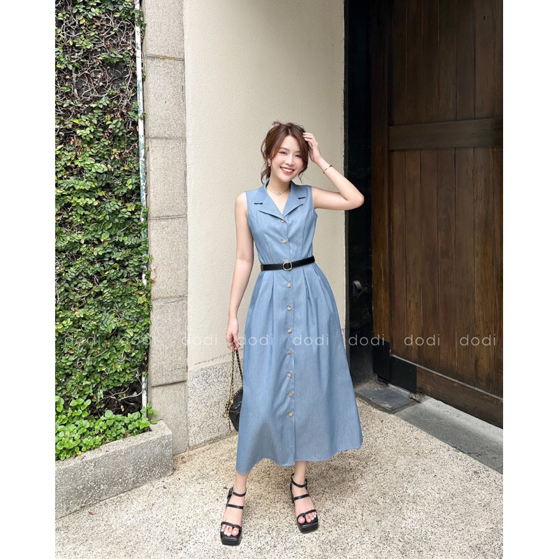 Đầm denim cổ danton, phong cách cổ điển (Không bán kèm belt)
