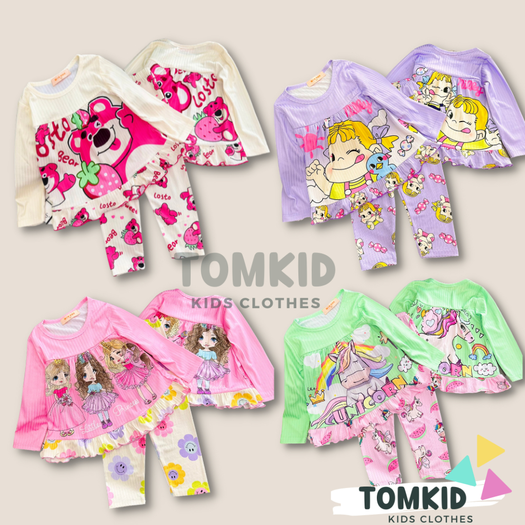 Đồ ngủ cho bé gái, đồ bộ dài tay bé gái chất thun lạnh gân chính phẩm mềm mịn không nhão vải 10-40kg Tomkids