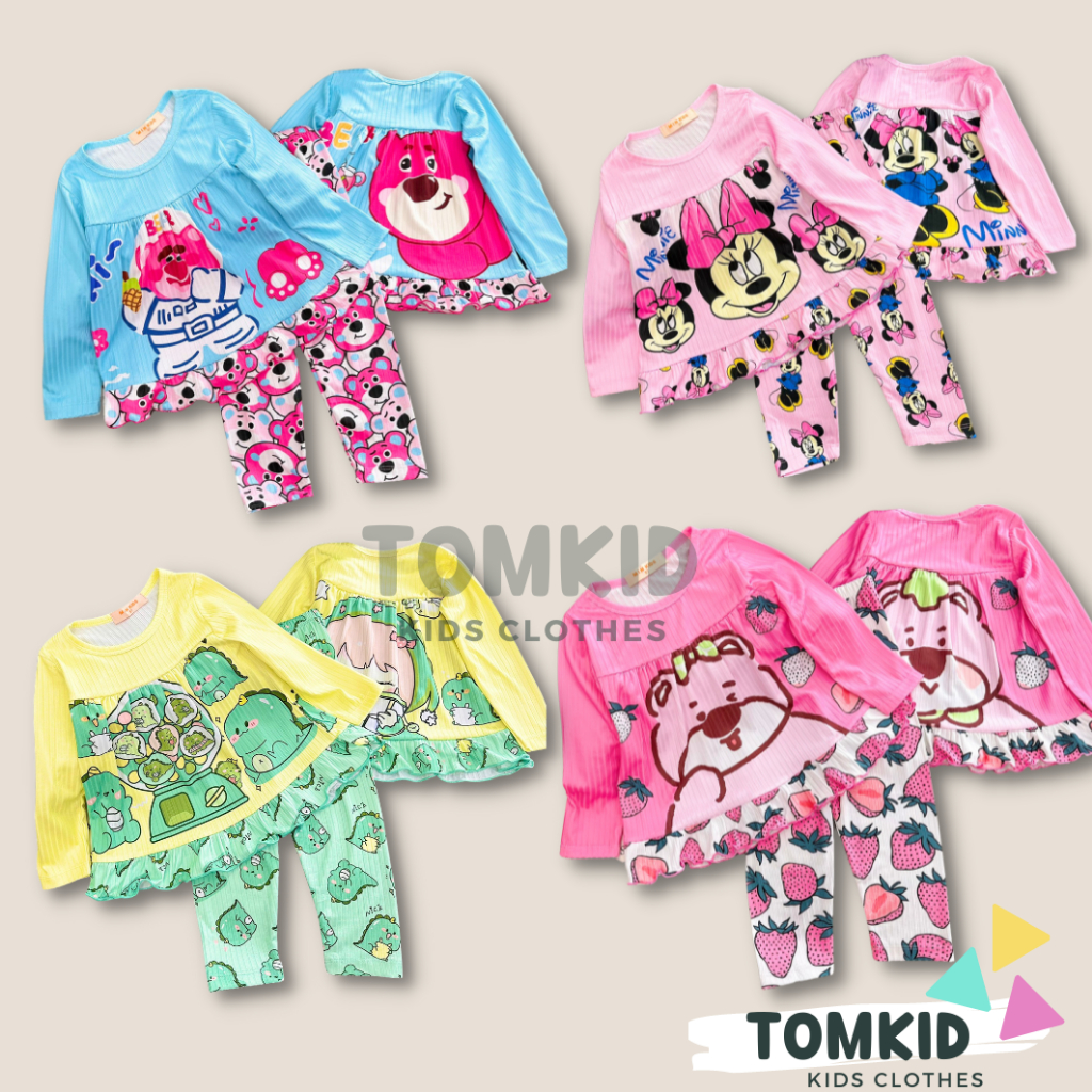 Đồ ngủ cho bé gái, đồ bộ dài tay BabyDoll bé gái chất thun lạnh gân chính phẩm mềm mịn không nhão vải 10-40kg Tomkids