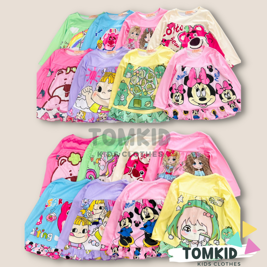 Đồ ngủ cho bé gái, đồ bộ dài tay bé gái chất thun lạnh gân chính phẩm mềm mịn không nhão vải 10-40kg Tomkids