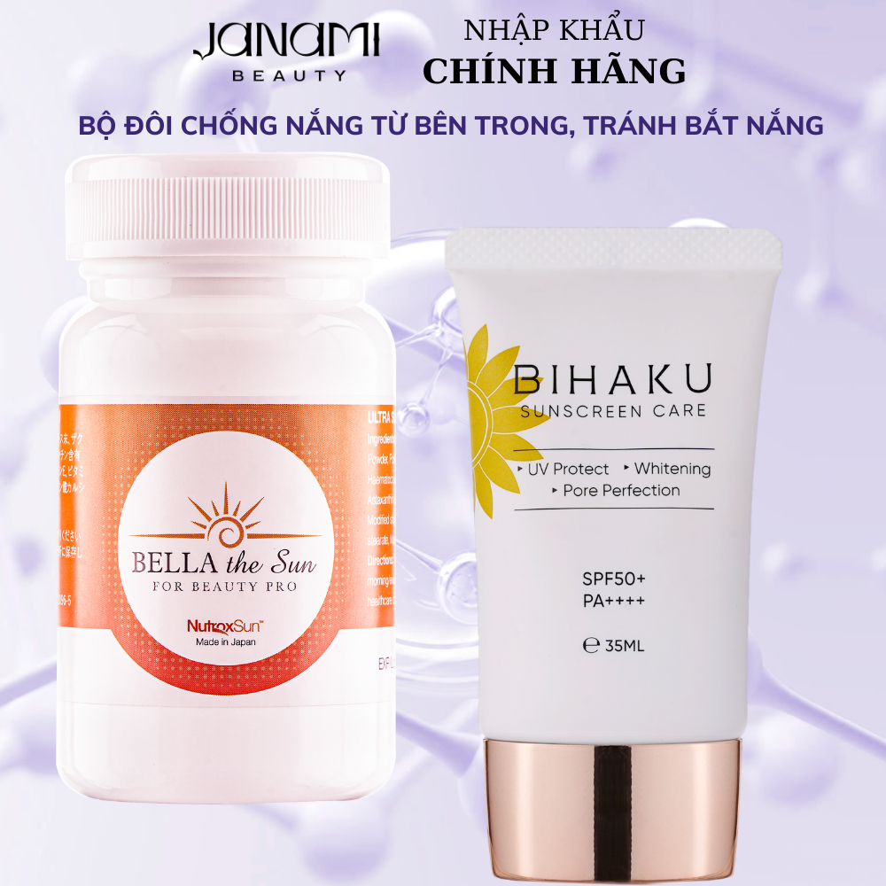 Bộ đôi chống nắng toàn diện và dưỡng trắng da ngừa lão hoá chuyên sâu từ Nhật Bản Bella The Sun 30v và Bihaku Sunscreen