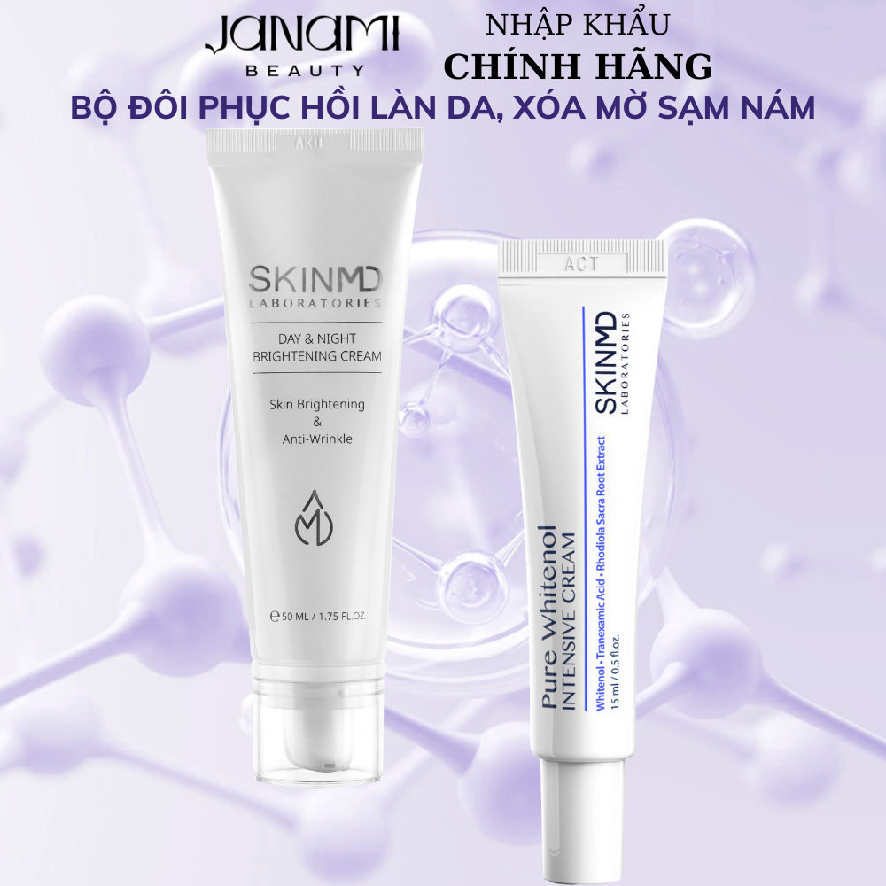 Bộ đôi mờ nám đốm, ngăn ngừa sắc tố đậm melanin và dưỡng da sáng đều màu Skinmd cream 15ml + brightening