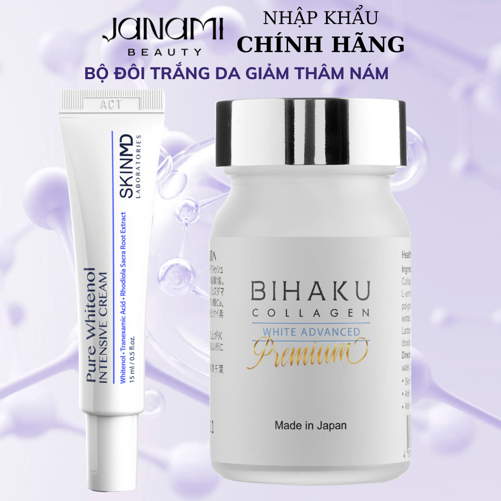 Bộ đôi chăm sóc làn da mỏng yếu và tái tạo tế bào gốc Bihaku Collagen 30v và Skinmd Cream Pure Intensive 15ml