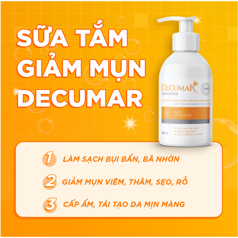 Sữa tắm Decumar Advanced 280ml giảm mụn, mụn lưng, làm sạch lỗ chân lông sáng da thâm mụn