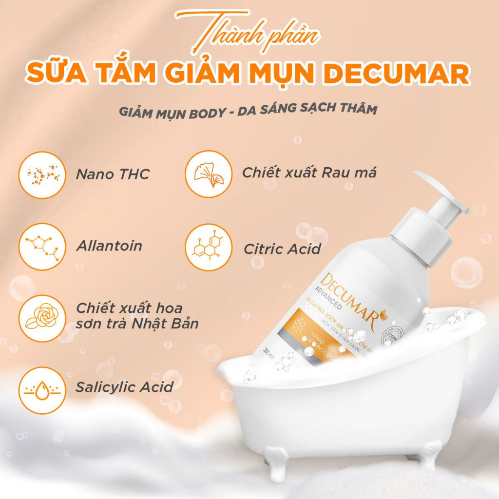 Sữa tắm Decumar Advanced 280ml giảm mụn, mụn lưng, làm sạch lỗ chân lông sáng da thâm mụn