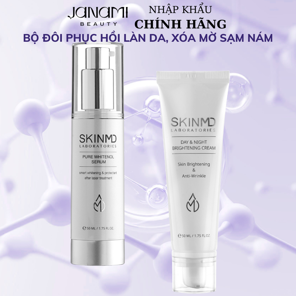 Bộ đôi xóa mờ nám mảng, phục hồi hàng rào bảo vệ da và dưỡng da trắng sáng Skinmd Serum và Cream Brightening