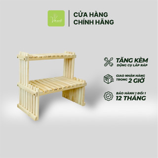 Kệ Gỗ 2 Tầng Đựng Đồ Trang Điểm Đa Năng Để Bàn Học, Bàn Làm Việc Được Làm Từ Gỗ Thông Tự Nhiên