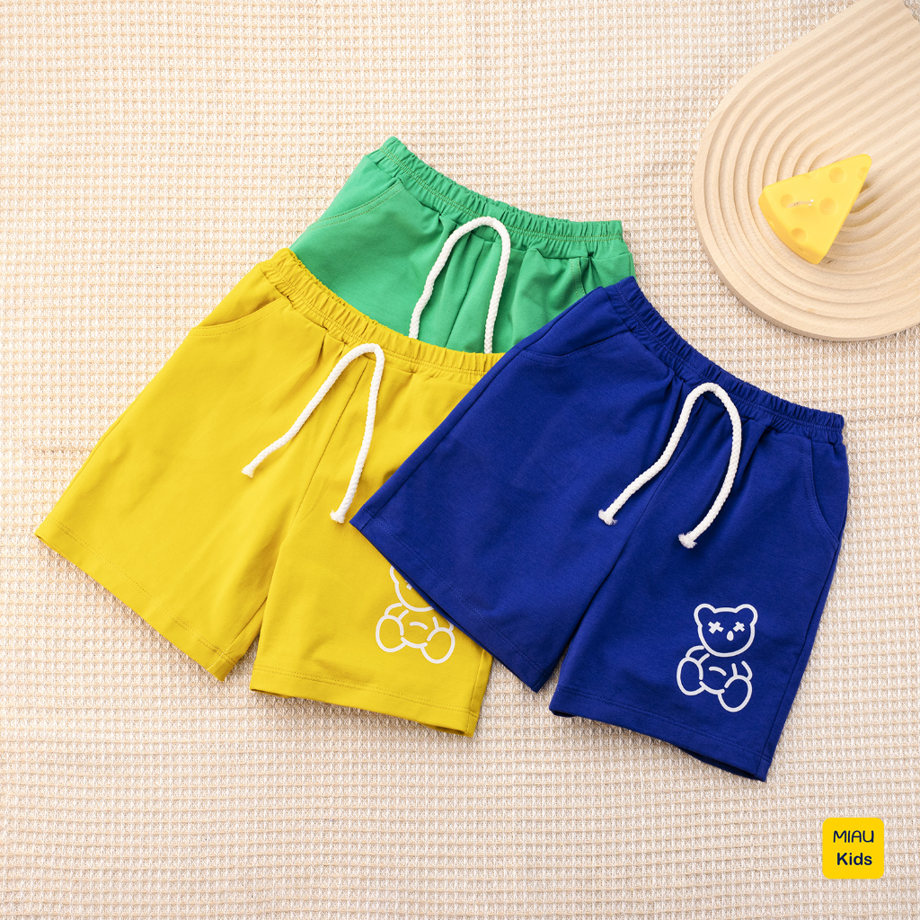 Quần đùi cho bé hoạ tiết Hình Gấu dễ thương, thun cotton mềm mịn mát cho bé mặc nhà đi học đi chơi