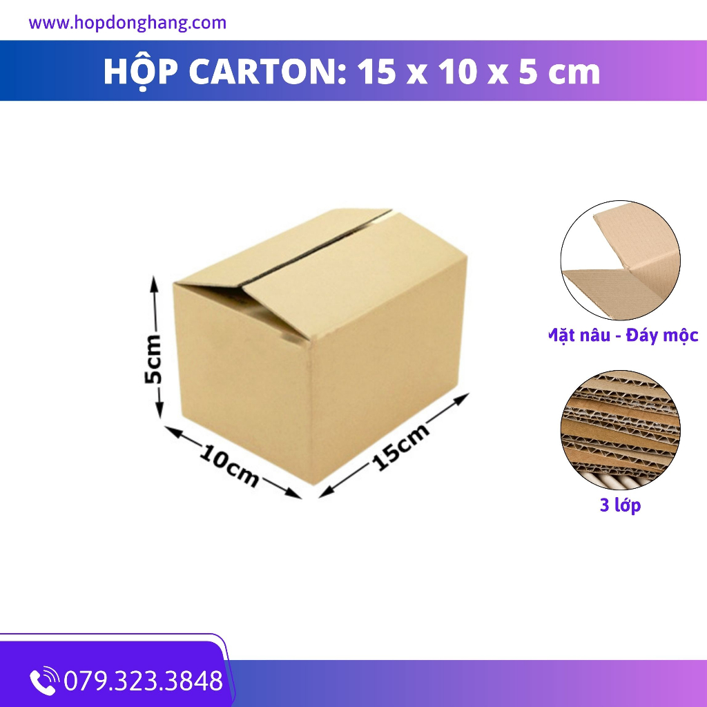 15x10x5 combo 100 Hộp Carton Đóng Hàng Hộp Ship COD 3 Lớp sóng E Mặt Nâu