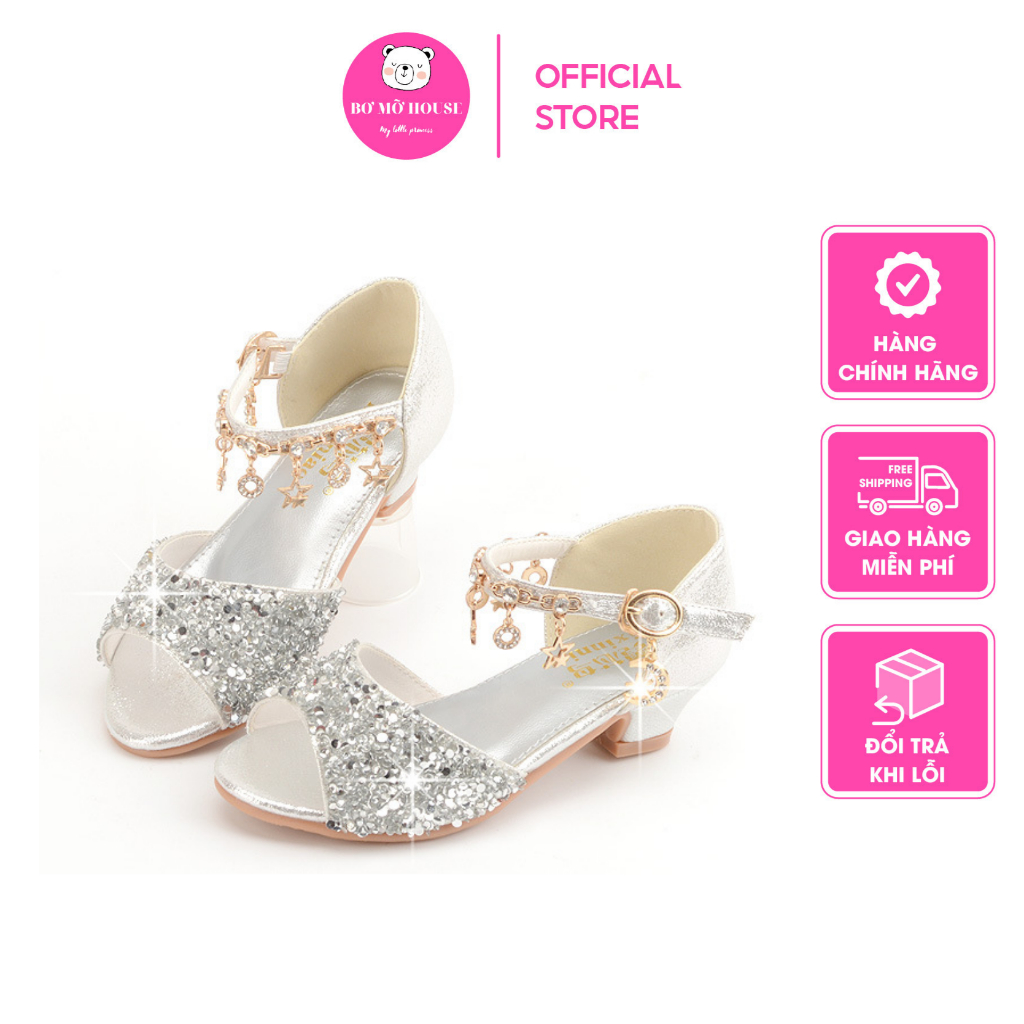 Giày xăng đan cao gót cho bé gái mùa hè mới, giày pha lê gót vuông nhỏ cho công chúa của mẹ size 26-38 BƠ MỠ HOUSE