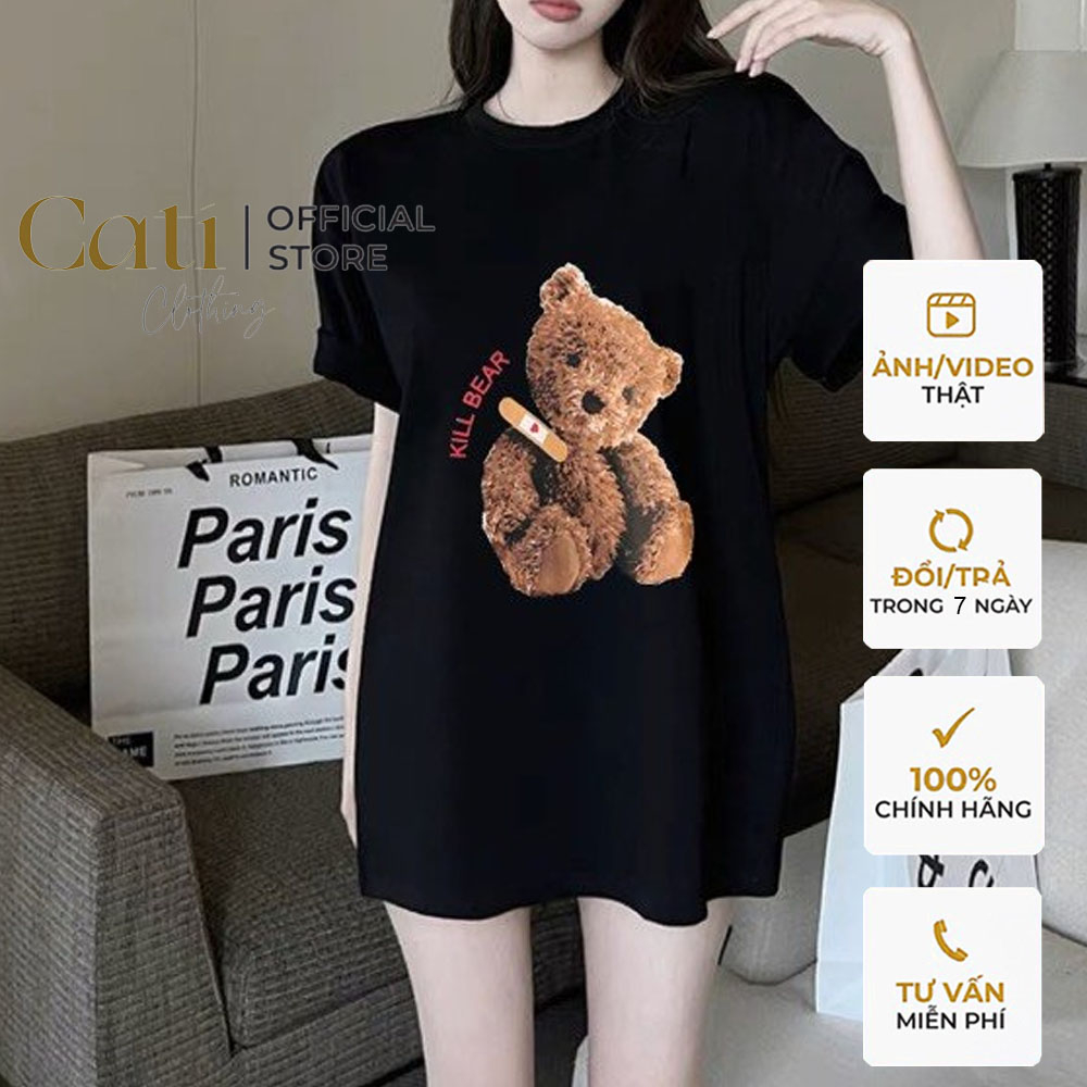 Pull xuất Hàn dáng dài rộng giấu quần in gấu siêu kool hot hit