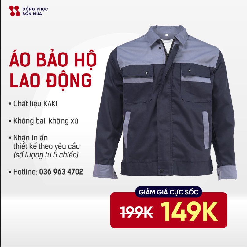 Quần áo bảo hộ may kỹ vải kaki dày dặn thoáng mát cho kỹ sư, giám sát, công nhân công trường - 18BHH