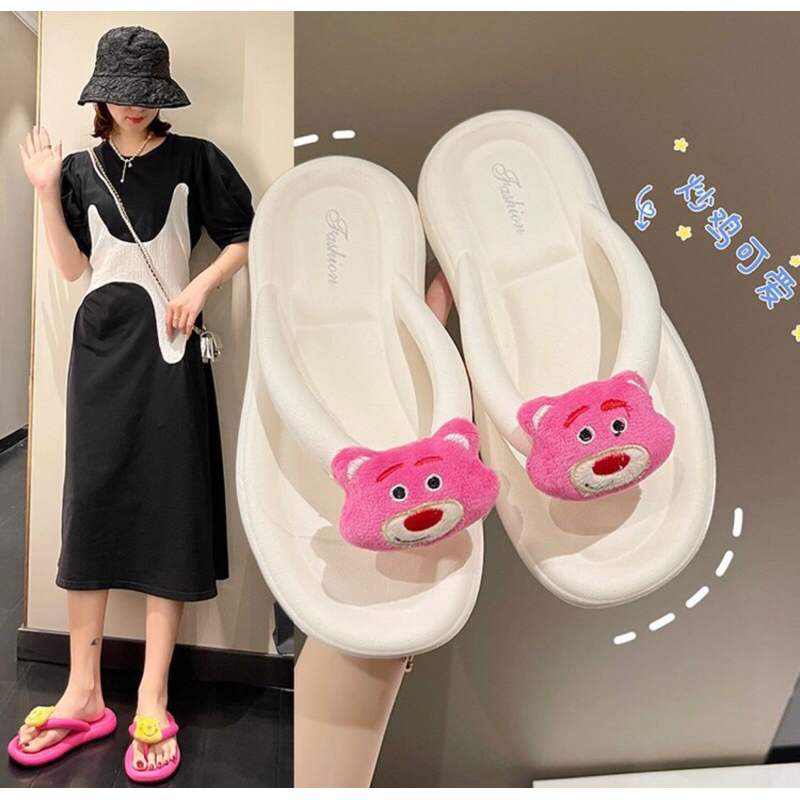 Dép tông gắn thú bông