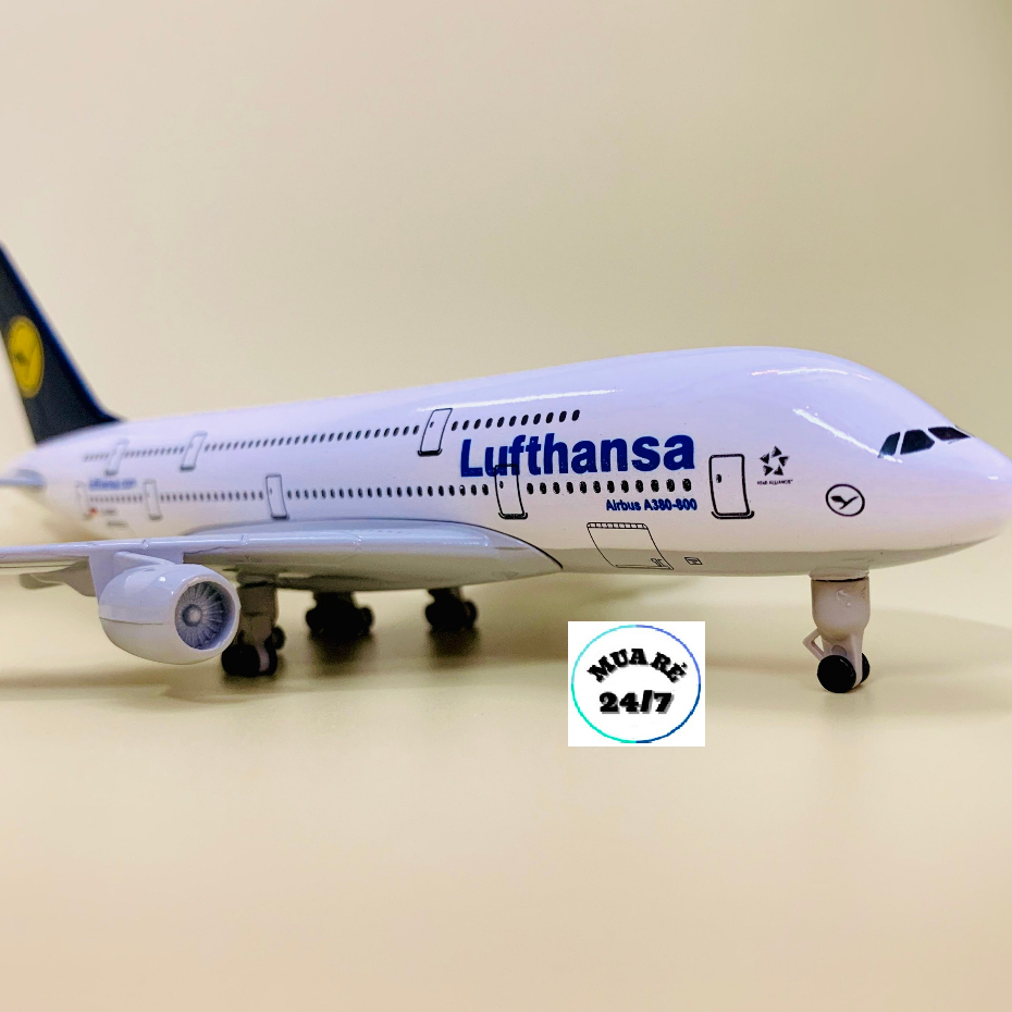 Máy Bay Mô Hình Airbus A380-800 Hãng Hàng Không "LUFTHANSA" Hợp Kim Cao Cấp 20CM Có Bánh Xe Di Chuyển