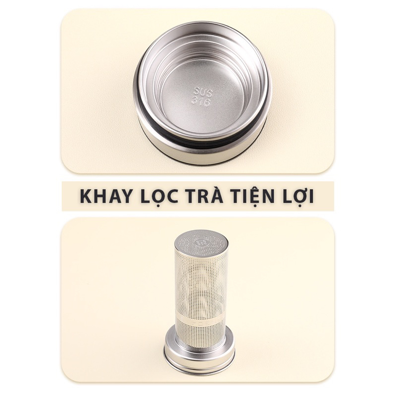 Bình giữ nhiệt BOSS inox 316 có khay ủ trà phong cách hàn quốc nắp kèm cốc làm ngăn đựng chà | BigBuy360 - bigbuy360.vn