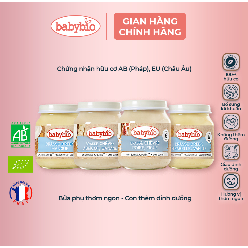 Sữa chua hữu cơ Babybio dạng hũ thuỷ tinh 130g (≥ 6 tháng)