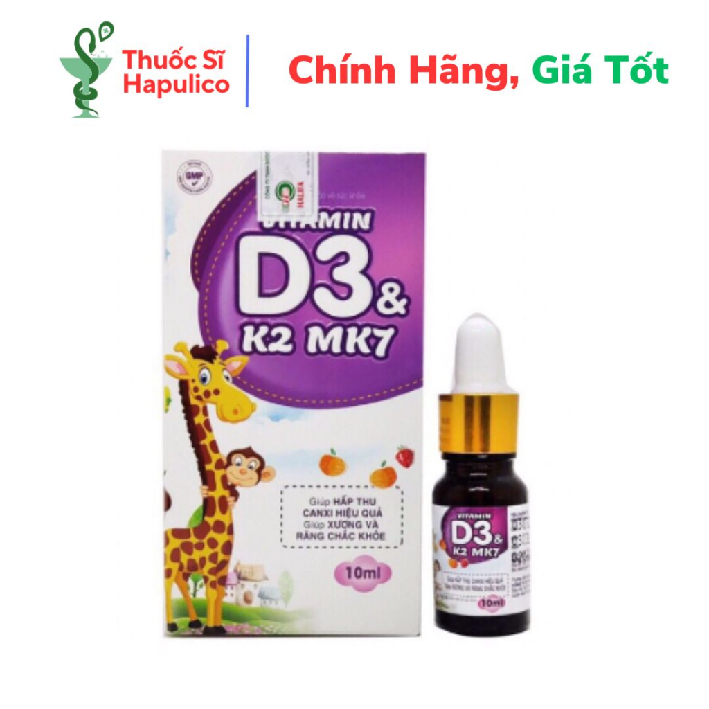 Vitamin D3 K2 Mk7 nhỏ giọt giúp bé hấp thụ tăng trưởng chiều cao, cân nặng, chống còi xương, Suy dinh dưỡng - lọ 10ml