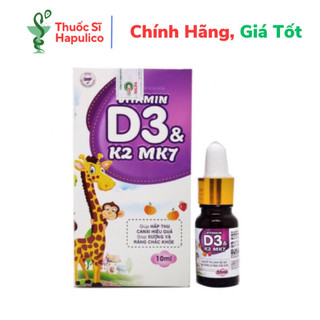  Vitamin D3 K2 Mk7 nhỏ giọt giúp bé hấp thụ tăng trưởng chiều cao cân nặng chống còi xương Suy dinh dưỡng - lọ 10ml 