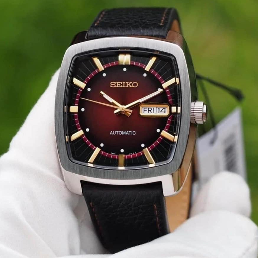 Đồng Hồ Cơ Seiko Mặt Vuông - Kim Dạ Quang - Có Lịch Ngày & Lịch Thứ