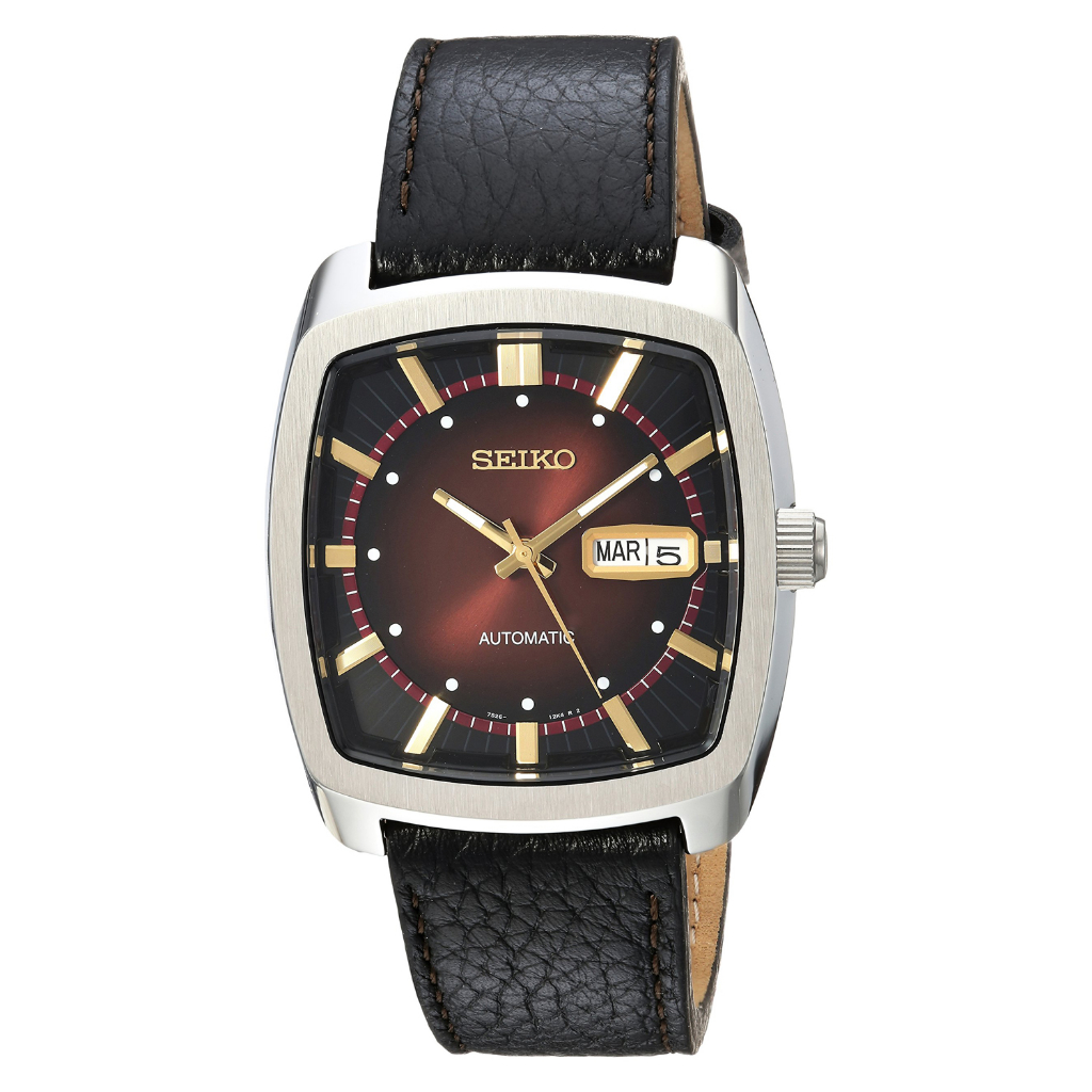 Đồng Hồ Cơ Seiko Mặt Vuông - Kim Dạ Quang - Có Lịch Ngày & Lịch Thứ