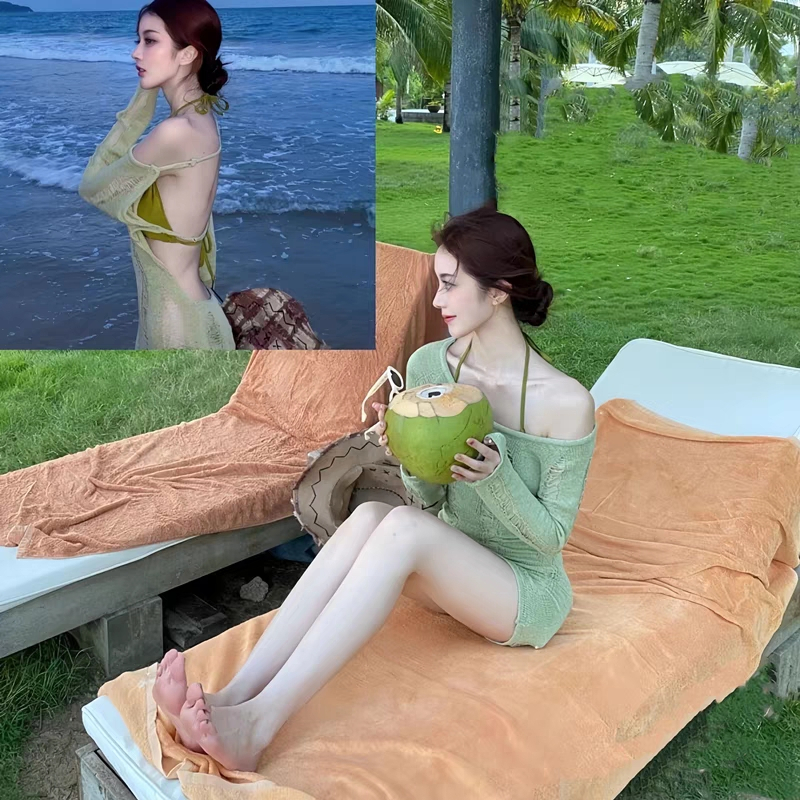 Bikini đi biển nữ 2 mảnh buộc dây màu xanh sexy hàng nhập Quảng Châu phong cách Hàn Quốc G1 D8T4