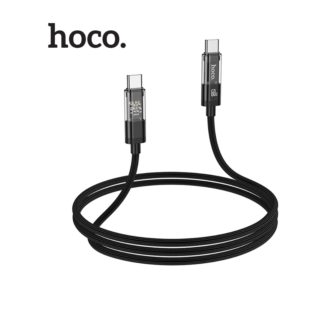 Dây sạc nhanh PD60W Hoco U116 QC3.0 Type-C to Type-C có đèn led, sợi nylon dệt mịn, dài 120cm