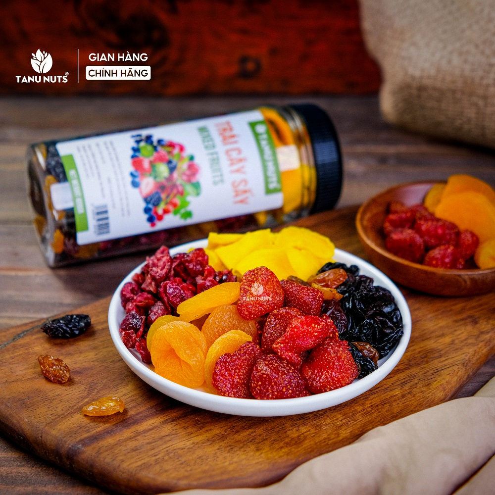 Trái cây sấy dẻo TANU NUTS hũ 400g mix 5 loại hoa quả sấy dẻo tốt cho bà bầu, ăn kiêng giảm cân.