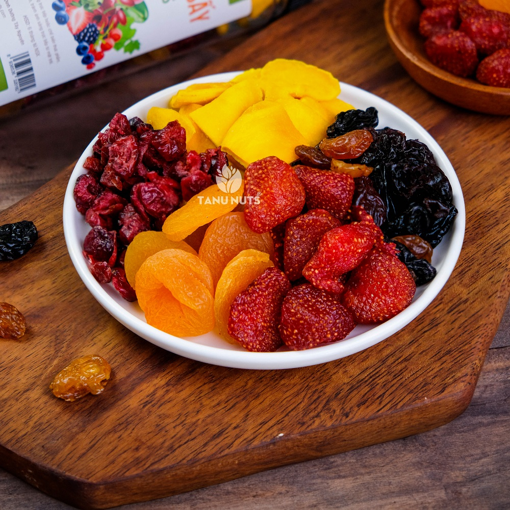 Trái cây sấy dẻo TANU NUTS hũ 400g mix 5 loại hoa quả sấy dẻo tốt cho bà bầu, ăn kiêng giảm cân.