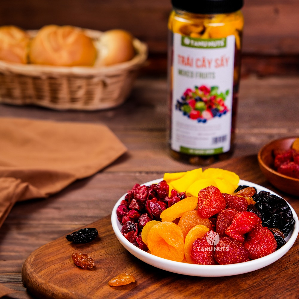 Trái cây sấy dẻo TANU NUTS hũ 400g mix 5 loại hoa quả sấy dẻo tốt cho bà bầu, ăn kiêng giảm cân.
